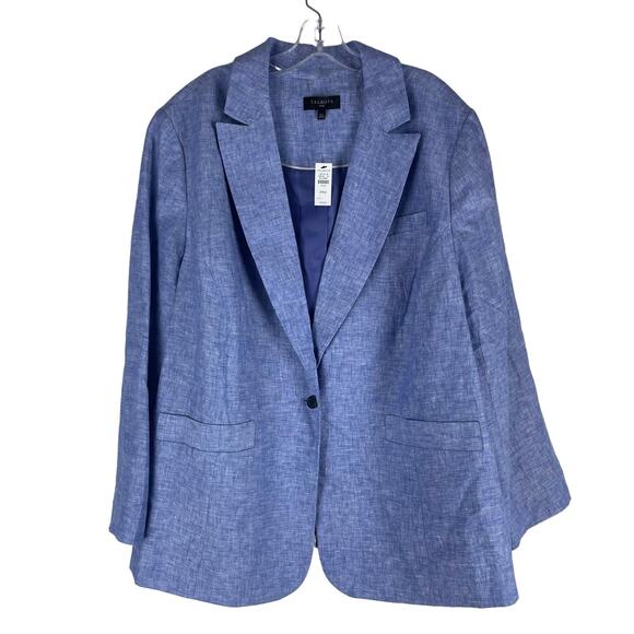 Talbots Casual Linen Blazer Jacket One Button Blue Size 24W - Picture 1 of 11